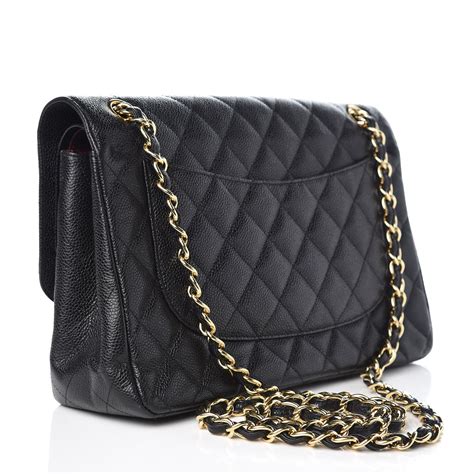 CHANEL Caviar Quilted Jumbo Double Flap Black 